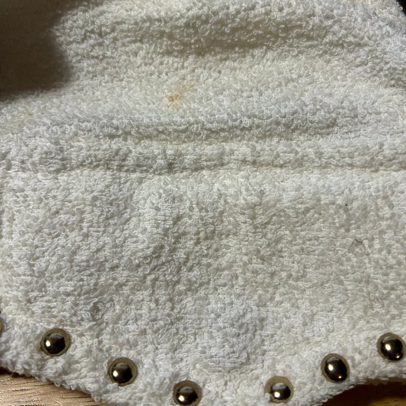 Womens Shay Todd White Brown Gold Studded Terry Cloth Tote Shoulder Handbag * - Picture 11 of 12